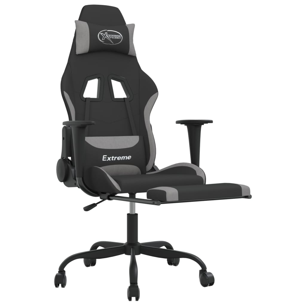gamingstol med massagefunktion + fodstøtte stof sort og lysegrå