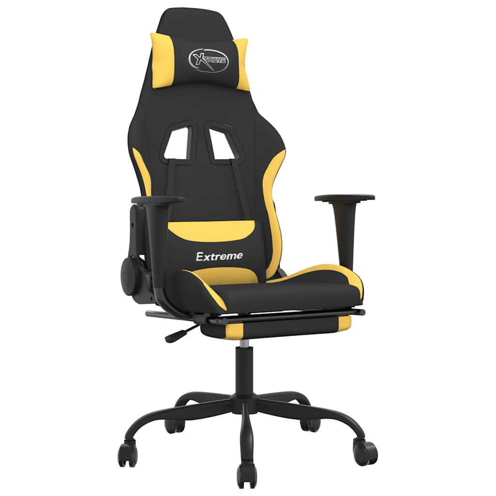 gamingstol med massagefunktion + fodstøtte stof sort og gul