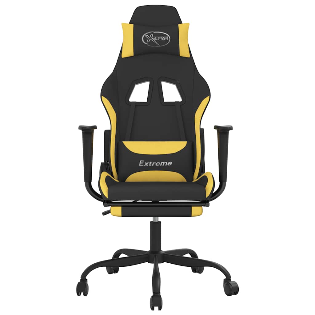 gamingstol med massagefunktion + fodstøtte stof sort og gul