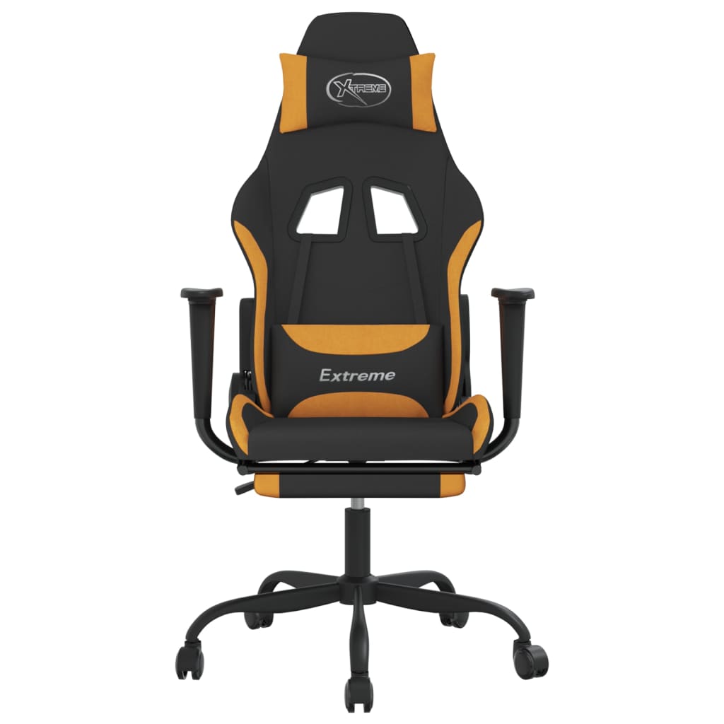 gamingstol med massagefunktion + fodstøtte stof sort og orange