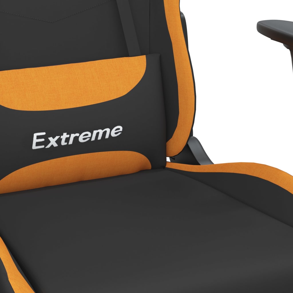 gamingstol med massagefunktion + fodstøtte stof sort og orange