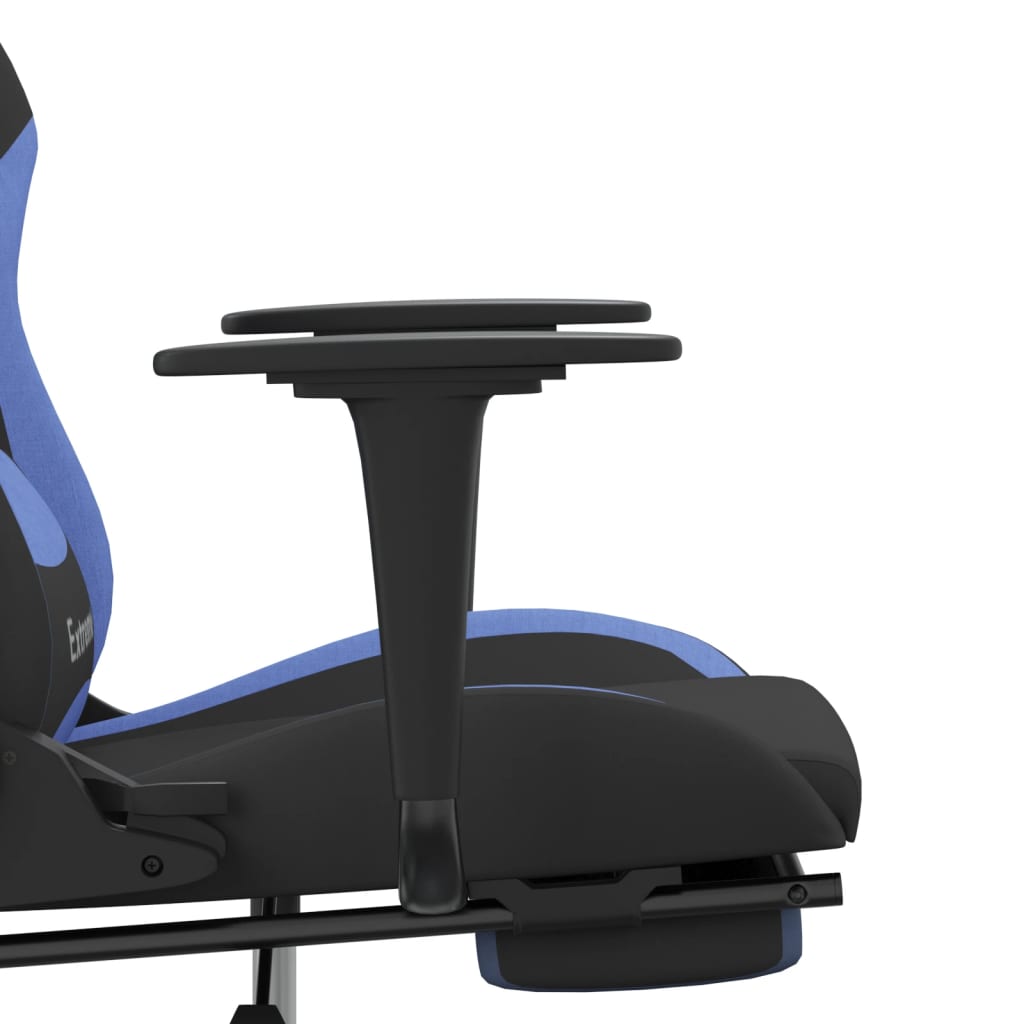 gamingstol med massagefunktion + fodstøtte stof sort og blå