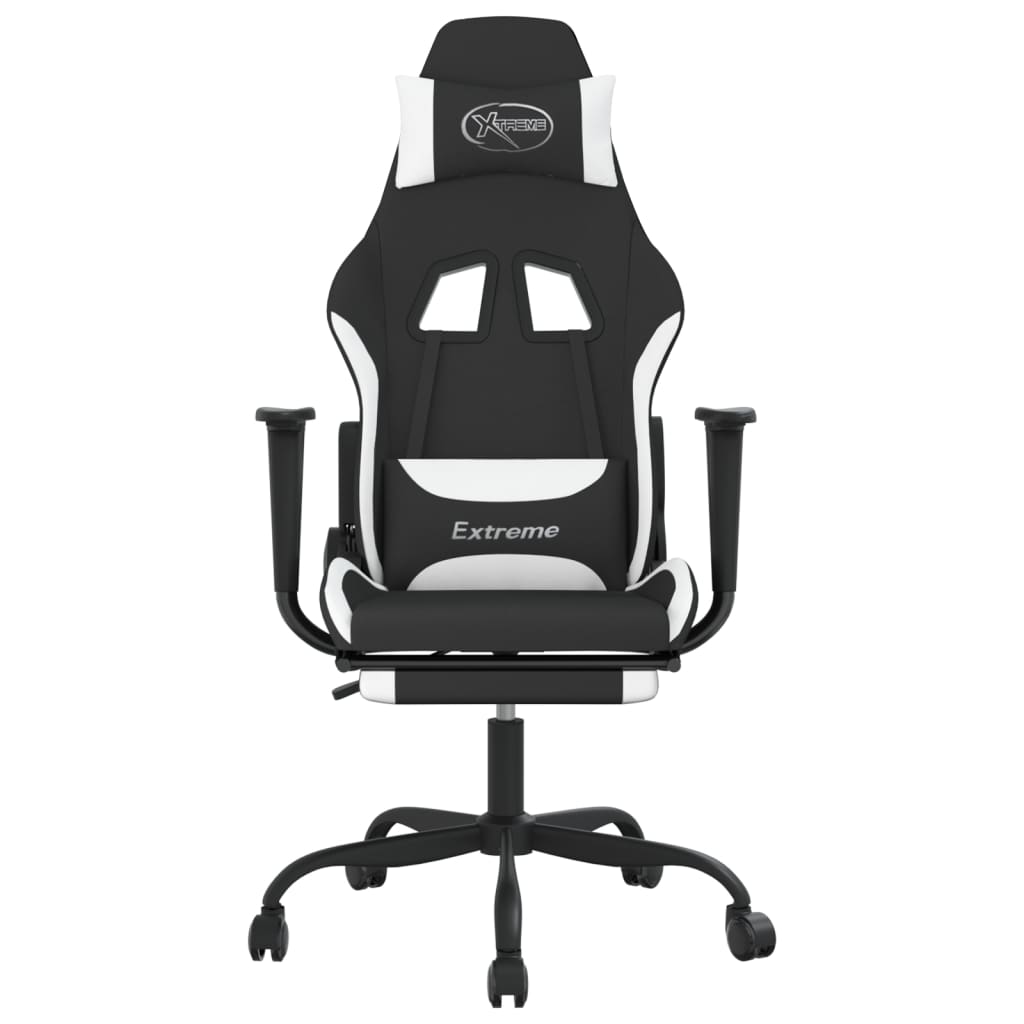 gamingstol med massagefunktion + fodstøtte stof sort og hvid