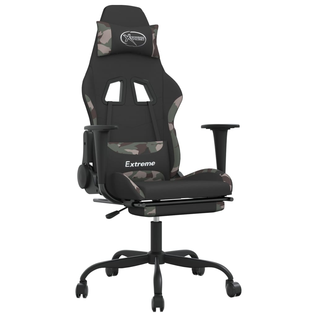 gamingstol med massagefunktion + fodstøtte stof sort camouflage