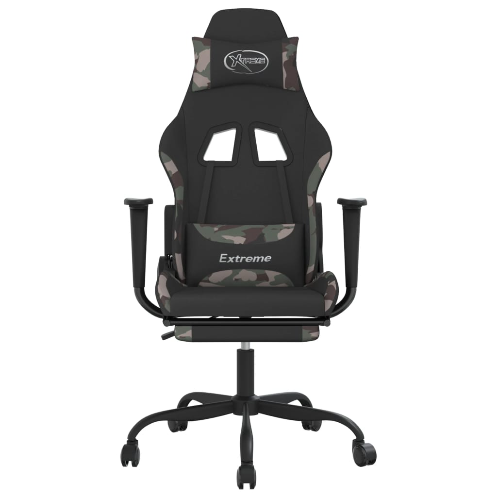 gamingstol med massagefunktion + fodstøtte stof sort camouflage