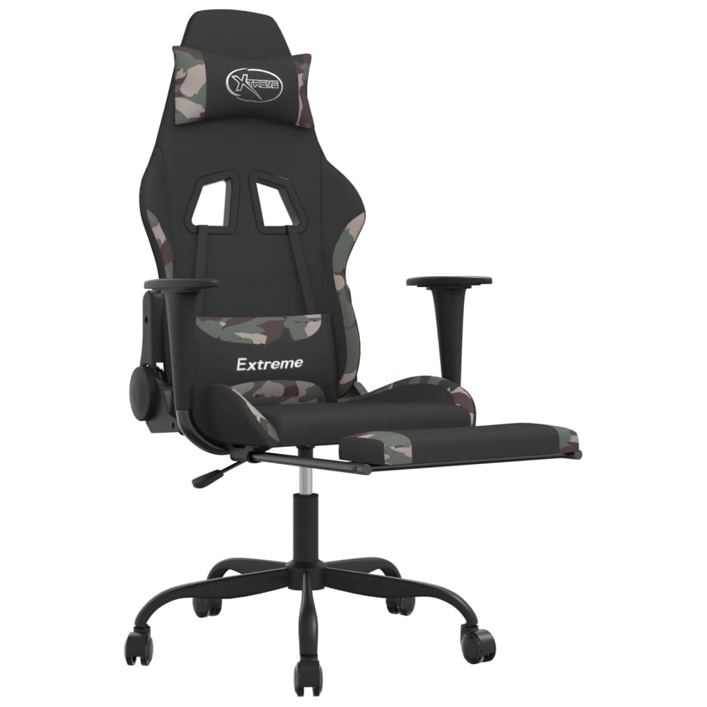 gamingstol med massagefunktion + fodstøtte stof sort camouflage