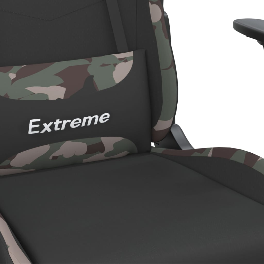 gamingstol med massagefunktion + fodstøtte stof sort camouflage