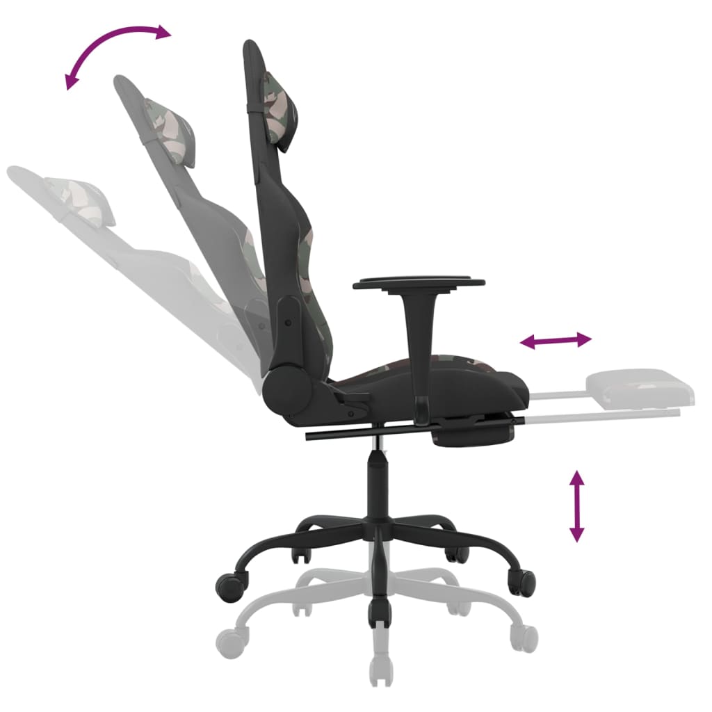 gamingstol med massagefunktion + fodstøtte stof sort camouflage