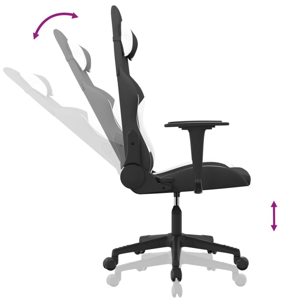 gamingstol med massagefunktion stof sort og hvid