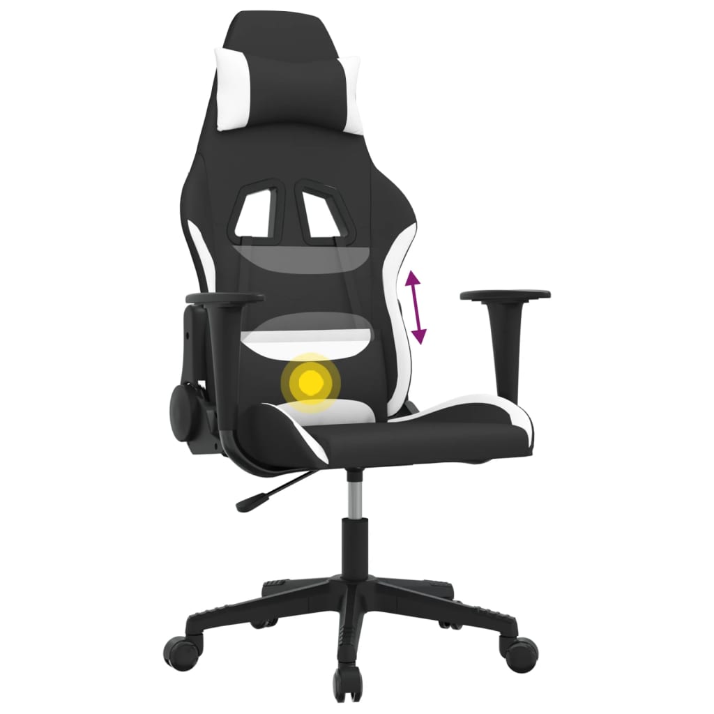 gamingstol med massagefunktion stof sort og hvid