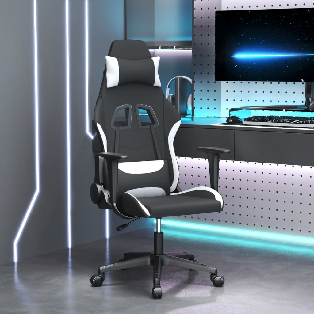 gamingstol med massagefunktion stof sort og hvid
