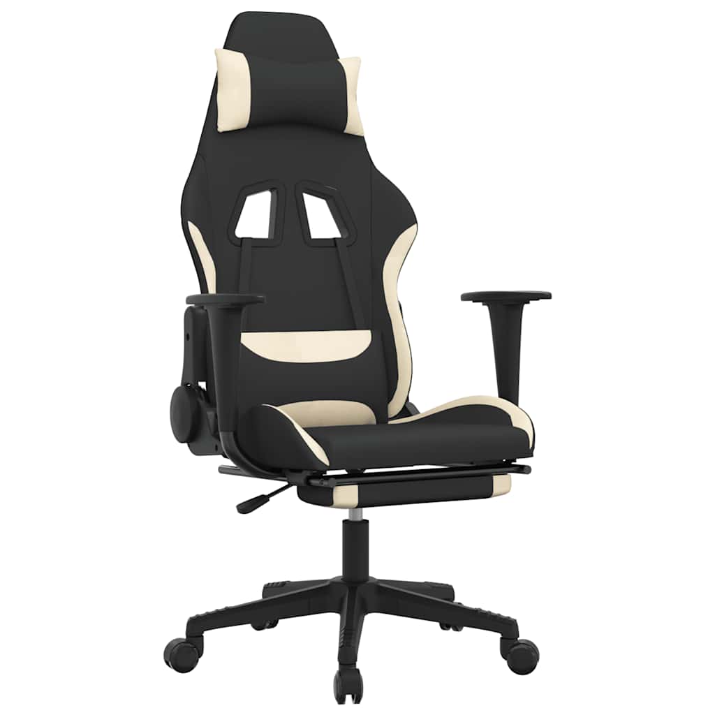 gamingstol med massagefunktion + fodstøtte stof sort og creme
