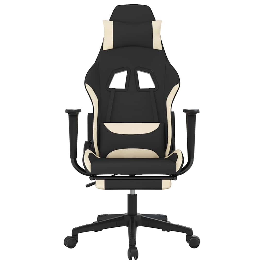 gamingstol med massagefunktion + fodstøtte stof sort og creme