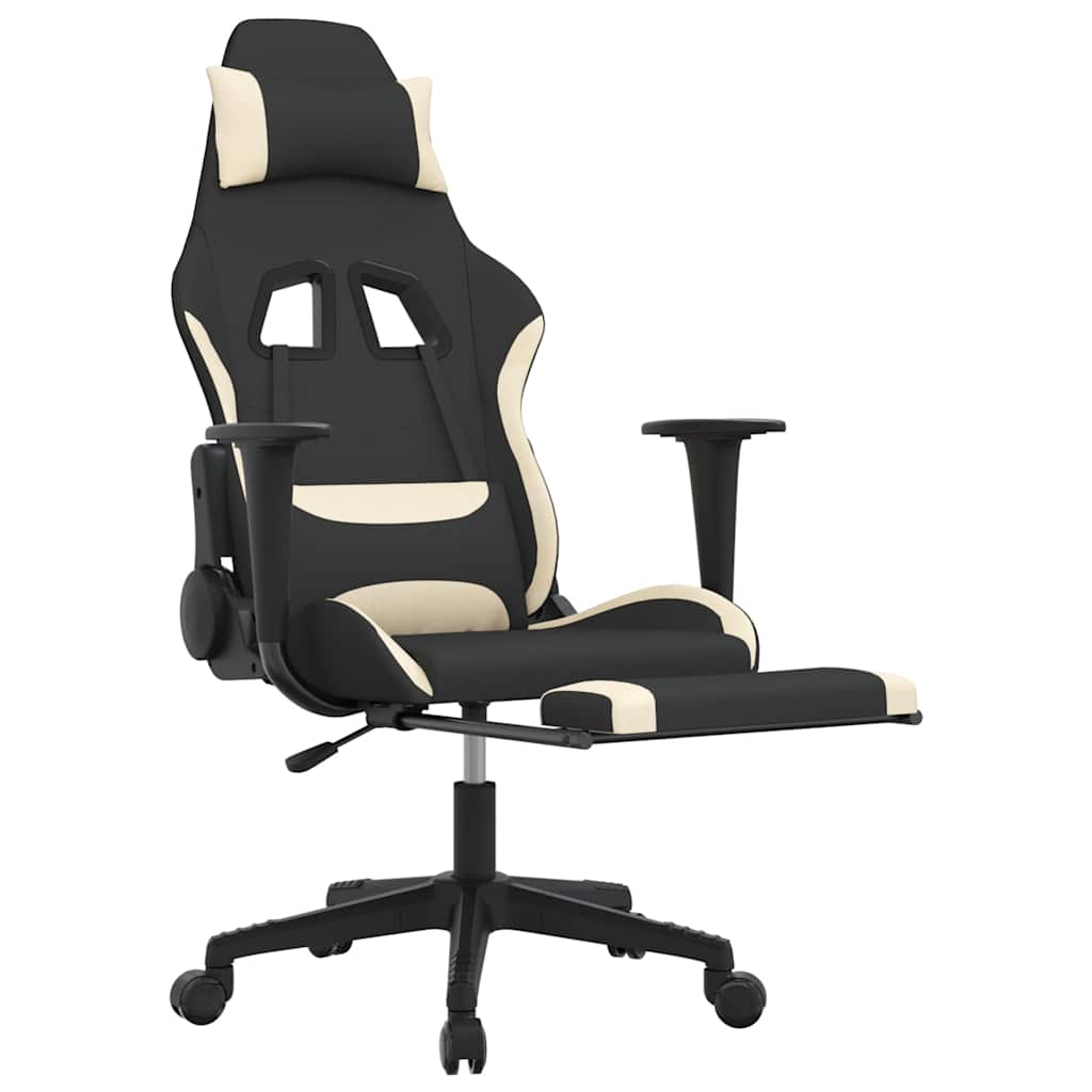 gamingstol med massagefunktion + fodstøtte stof sort og creme