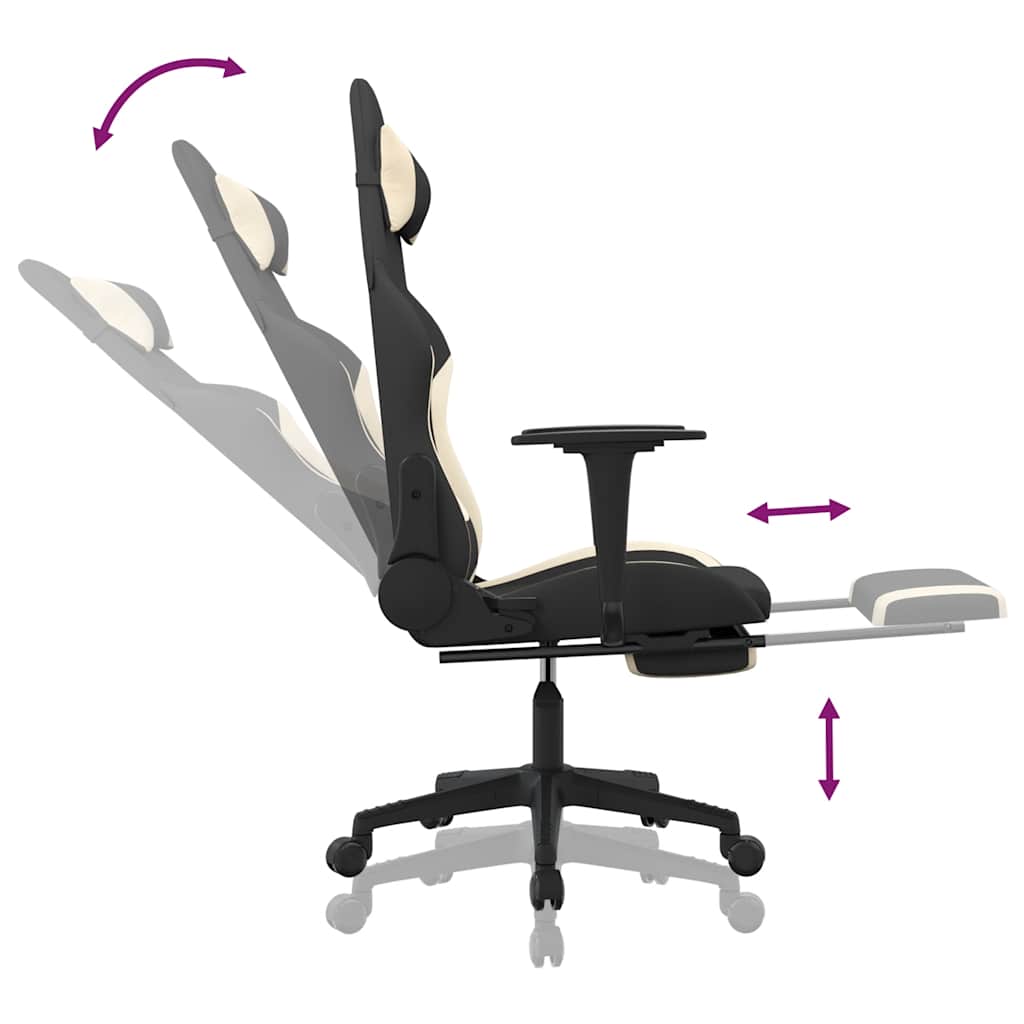 gamingstol med massagefunktion + fodstøtte stof sort og creme