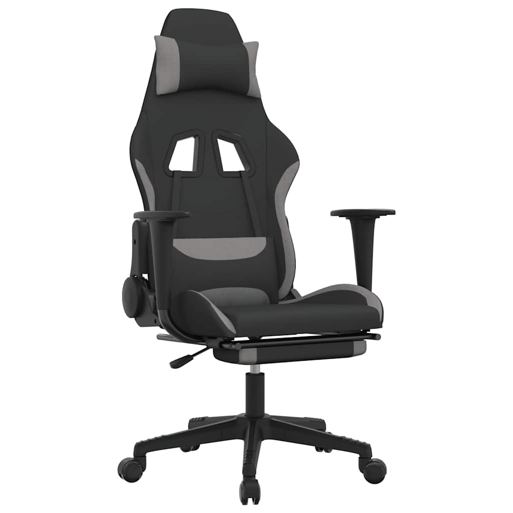 gamingstol med massagefunktion + fodstøtte stof sort og lysegrå