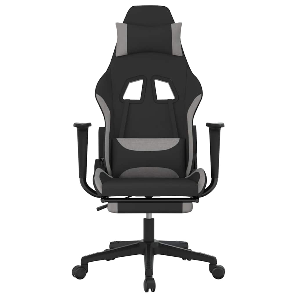 gamingstol med massagefunktion + fodstøtte stof sort og lysegrå