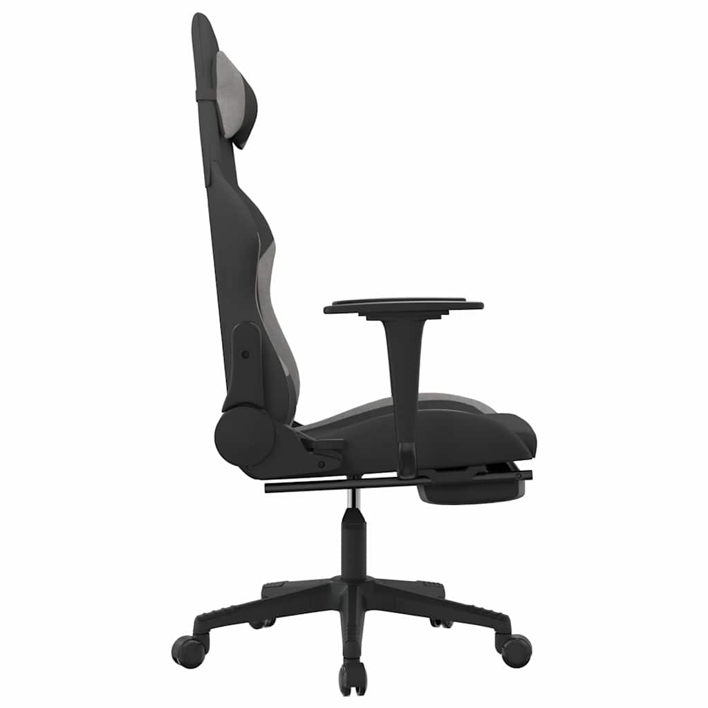gamingstol med massagefunktion + fodstøtte stof sort og lysegrå