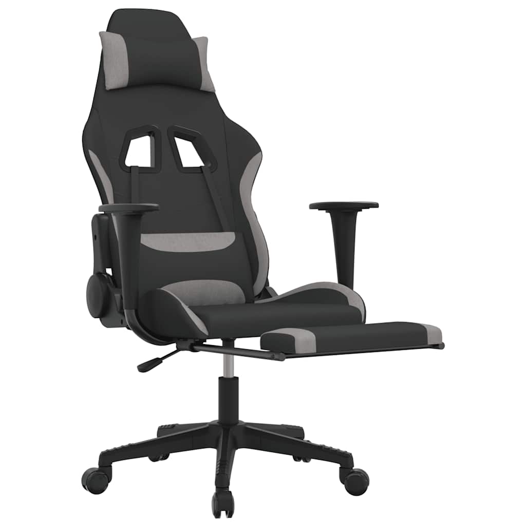 gamingstol med massagefunktion + fodstøtte stof sort og lysegrå