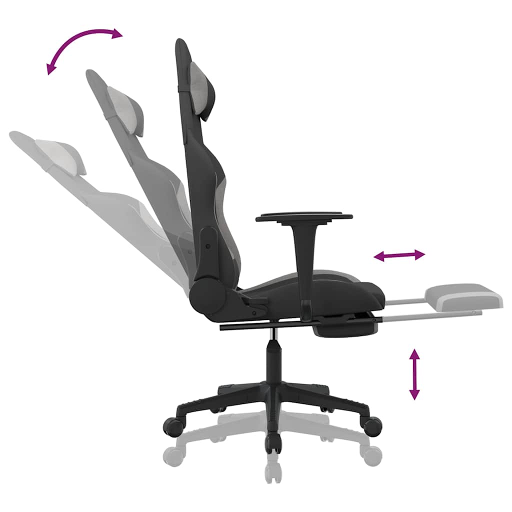 gamingstol med massagefunktion + fodstøtte stof sort og lysegrå
