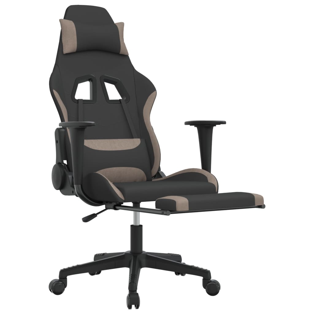 gamingstol med massagefunktion + fodstøtte stof sort og gråbrun