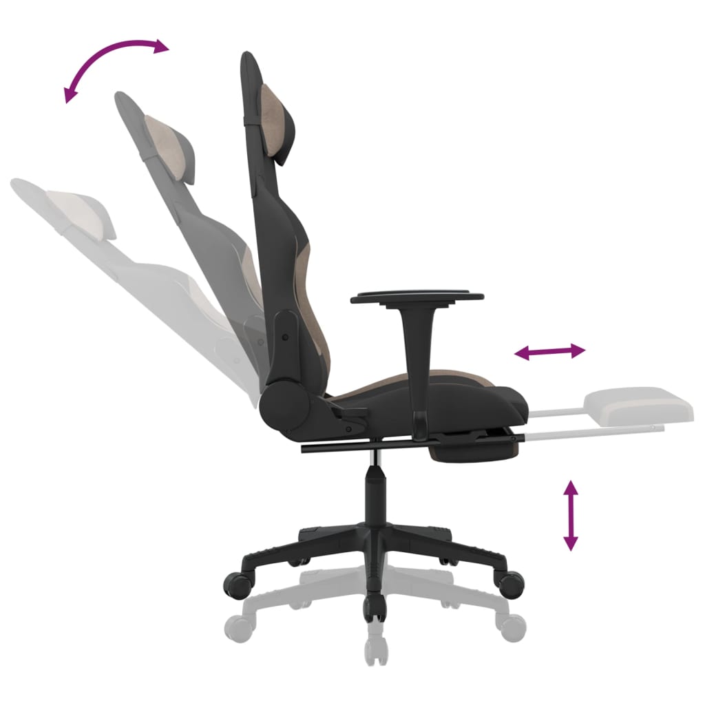 gamingstol med massagefunktion + fodstøtte stof sort og gråbrun
