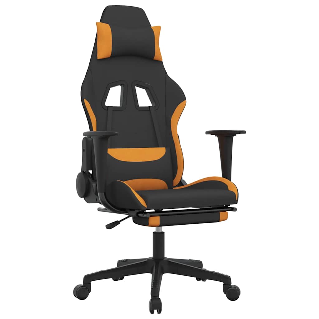 gamingstol med massagefunktion + fodstøtte stof sort og orange