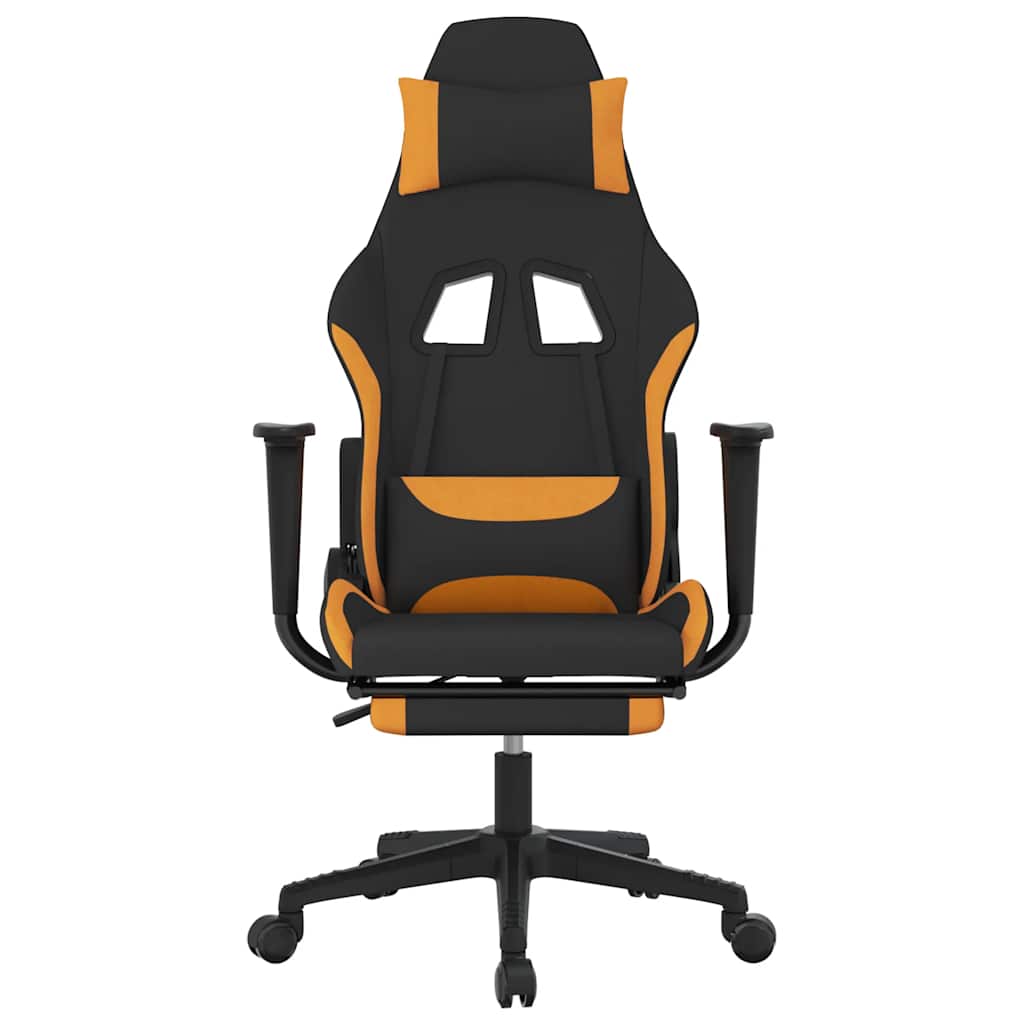 gamingstol med massagefunktion + fodstøtte stof sort og orange