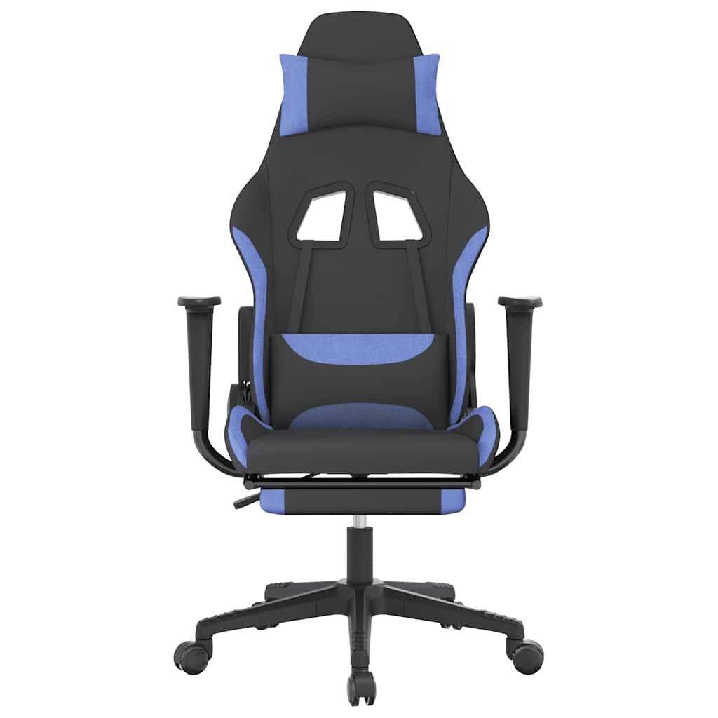 gamingstol med massagefunktion + fodstøtte stof sort og blå