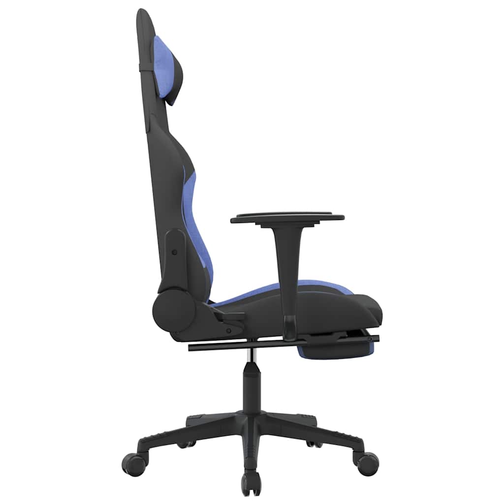gamingstol med massagefunktion + fodstøtte stof sort og blå