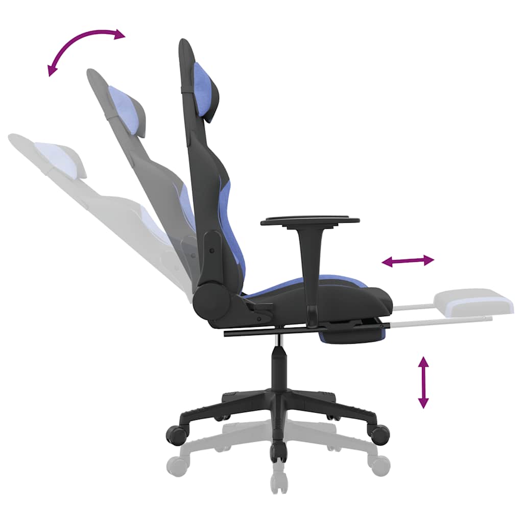 gamingstol med massagefunktion + fodstøtte stof sort og blå