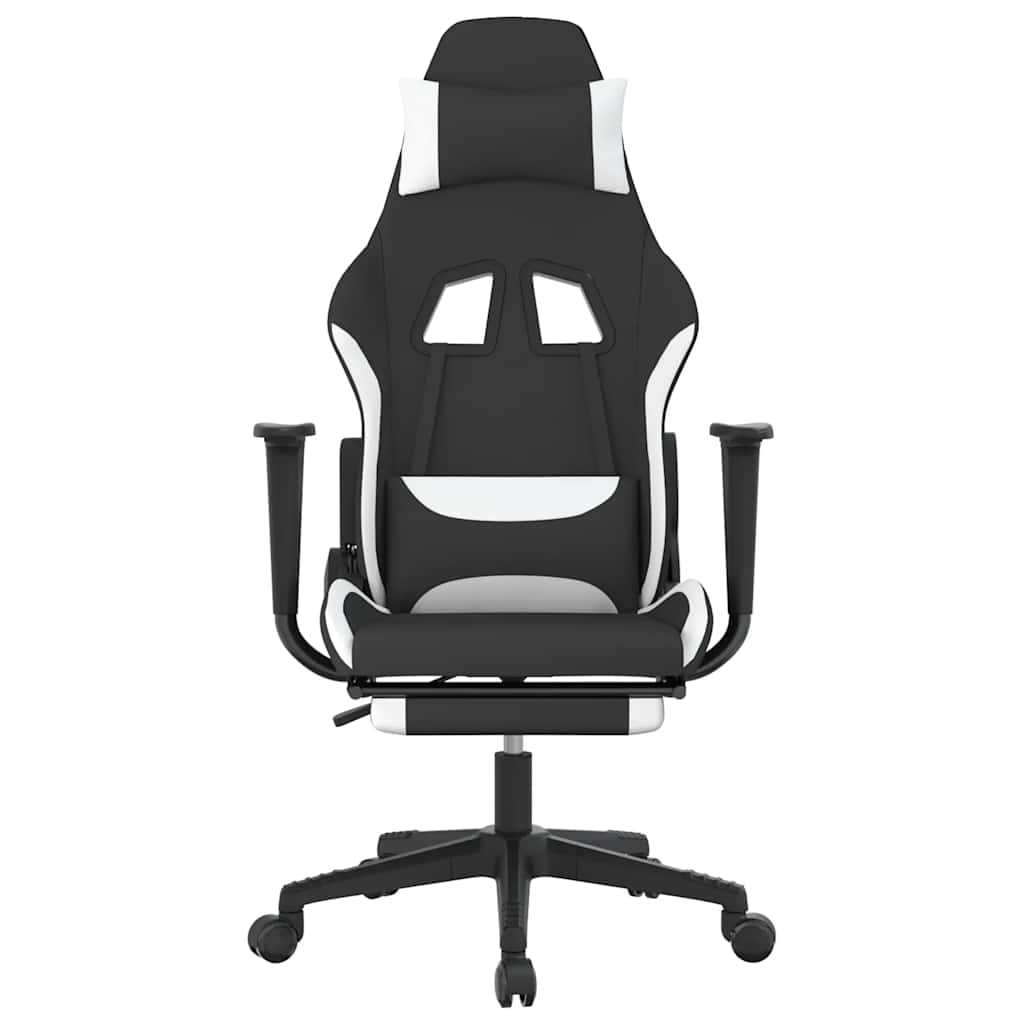 gamingstol med massagefunktion + fodstøtte stof sort og hvid