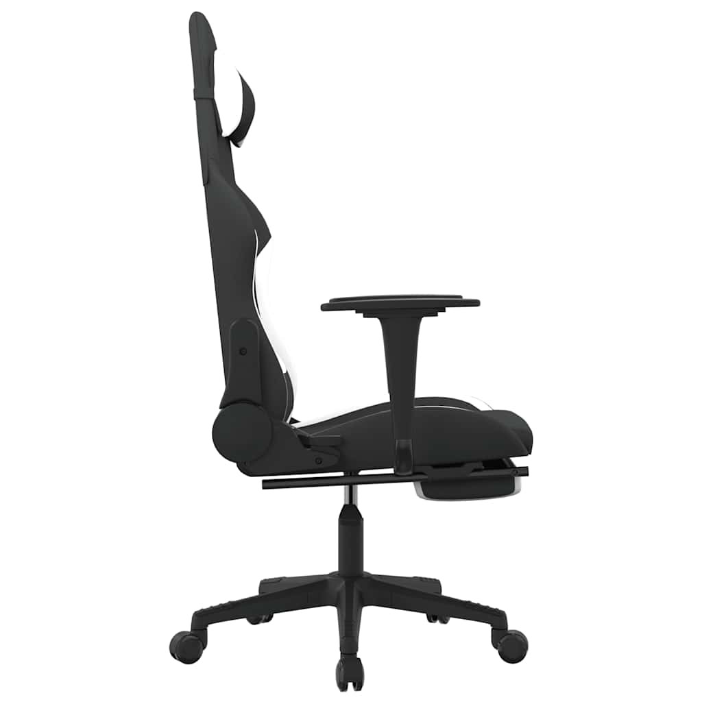 gamingstol med massagefunktion + fodstøtte stof sort og hvid
