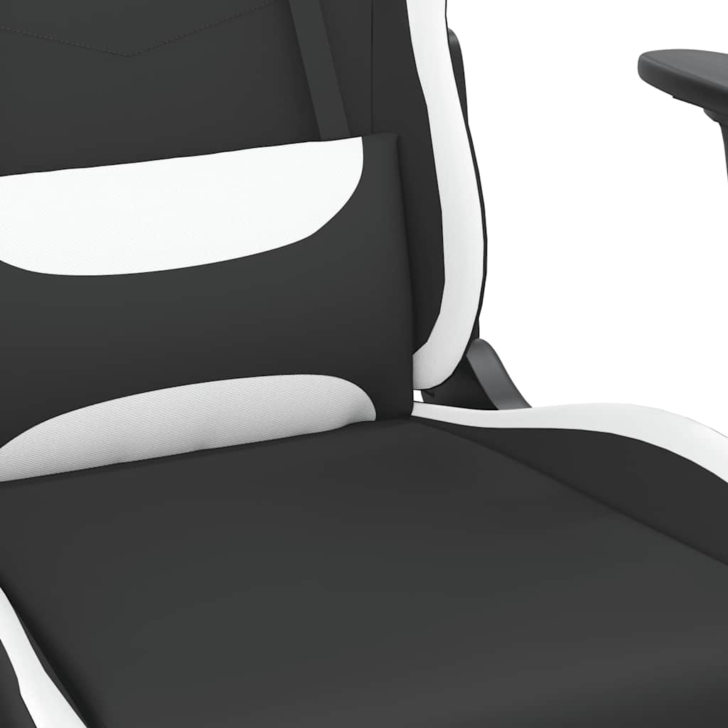 gamingstol med massagefunktion + fodstøtte stof sort og hvid