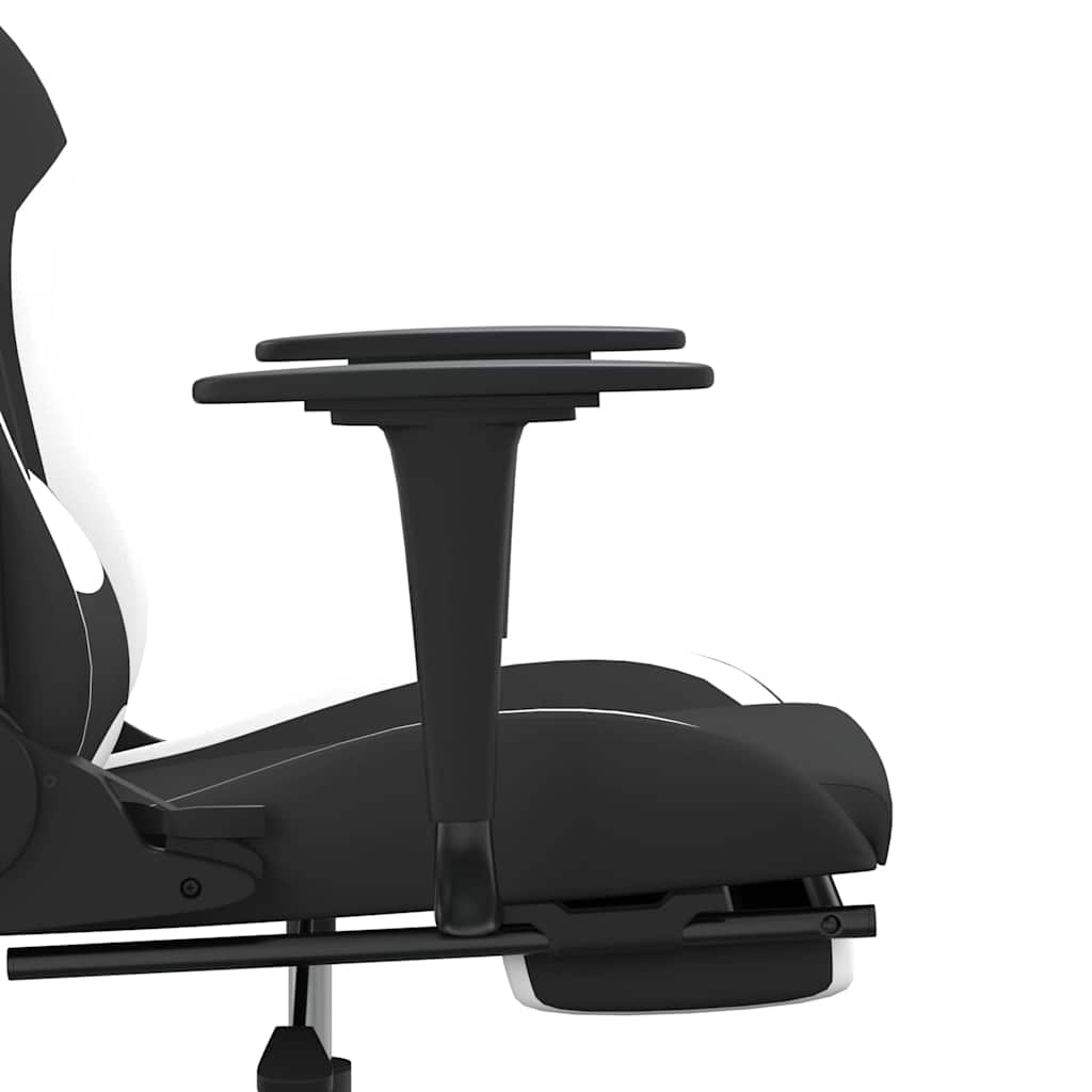 gamingstol med massagefunktion + fodstøtte stof sort og hvid