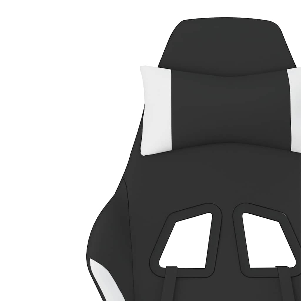 gamingstol med massagefunktion + fodstøtte stof sort og hvid