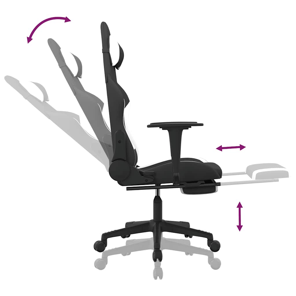 gamingstol med massagefunktion + fodstøtte stof sort og hvid