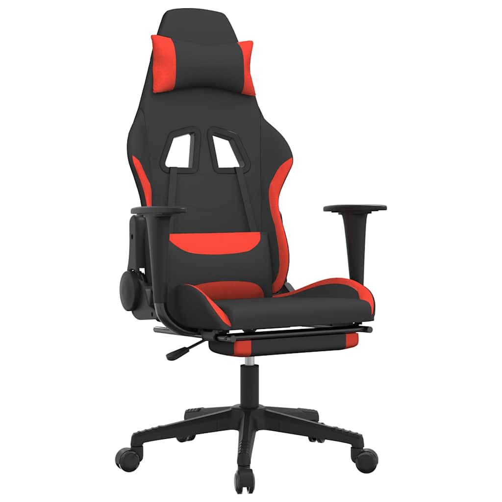 gamingstol med massagefunktion + fodstøtte stof sort og rød