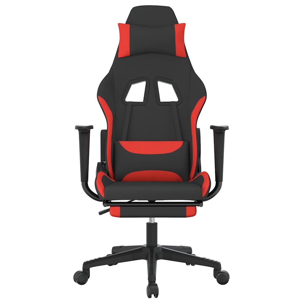 gamingstol med massagefunktion + fodstøtte stof sort og rød