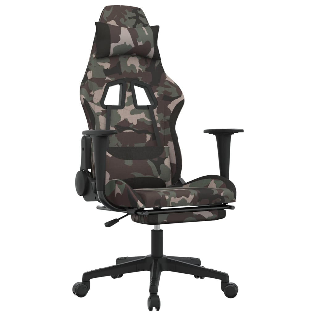 gamingstol med massagefunktion + fodstøtte stof sort camouflage