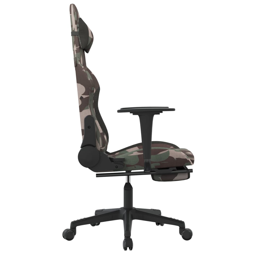 gamingstol med massagefunktion + fodstøtte stof sort camouflage