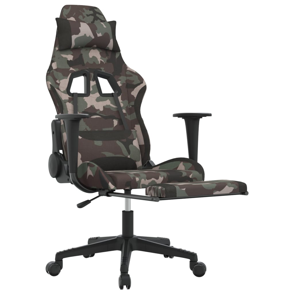 gamingstol med massagefunktion + fodstøtte stof sort camouflage