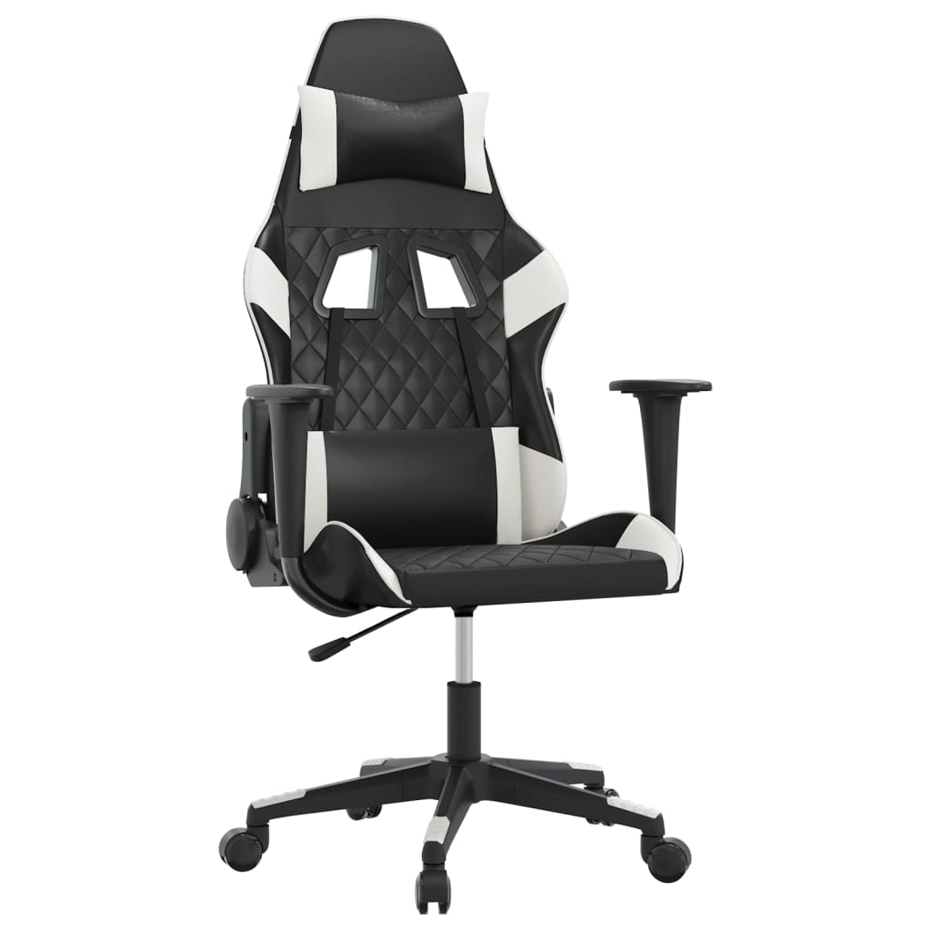 gamingstol med massagefunktion kunstlæder sort og hvid