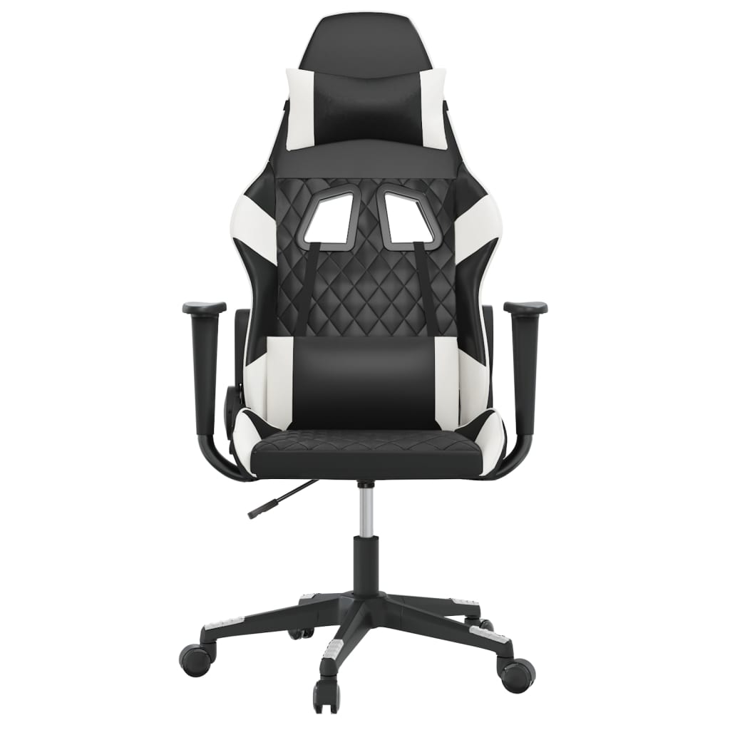 gamingstol med massagefunktion kunstlæder sort og hvid