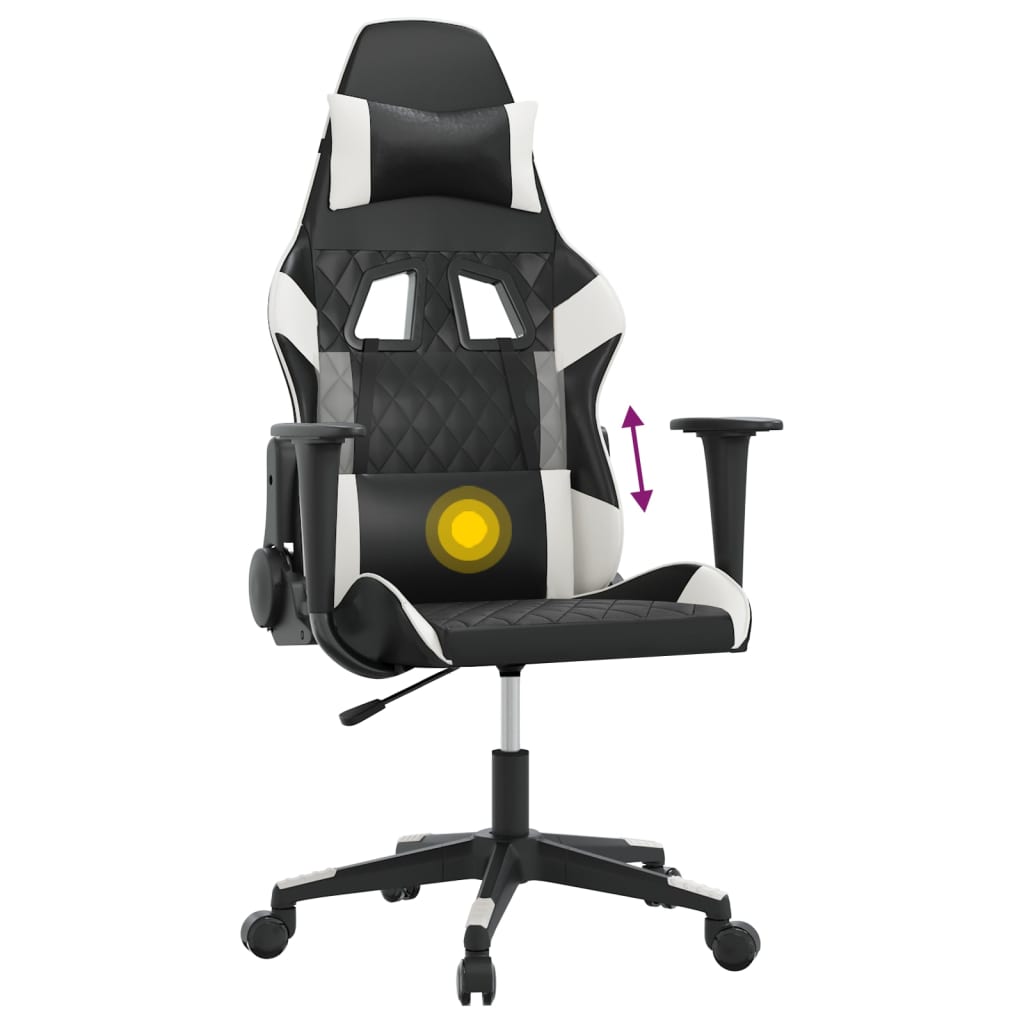 gamingstol med massagefunktion kunstlæder sort og hvid