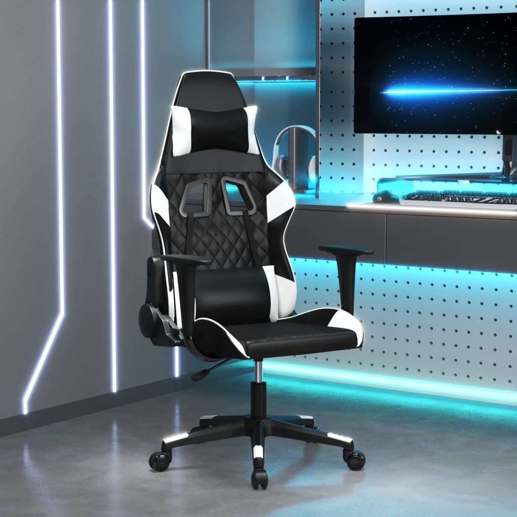 gamingstol med massagefunktion kunstlæder sort og hvid
