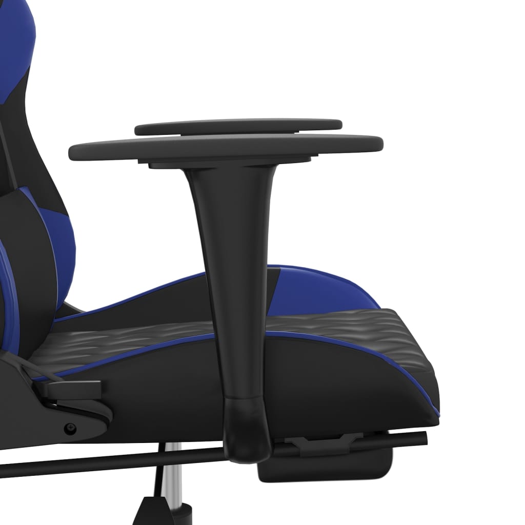 gamingstol m. massagefunktion og fodstøtte kunstlæder sort blå