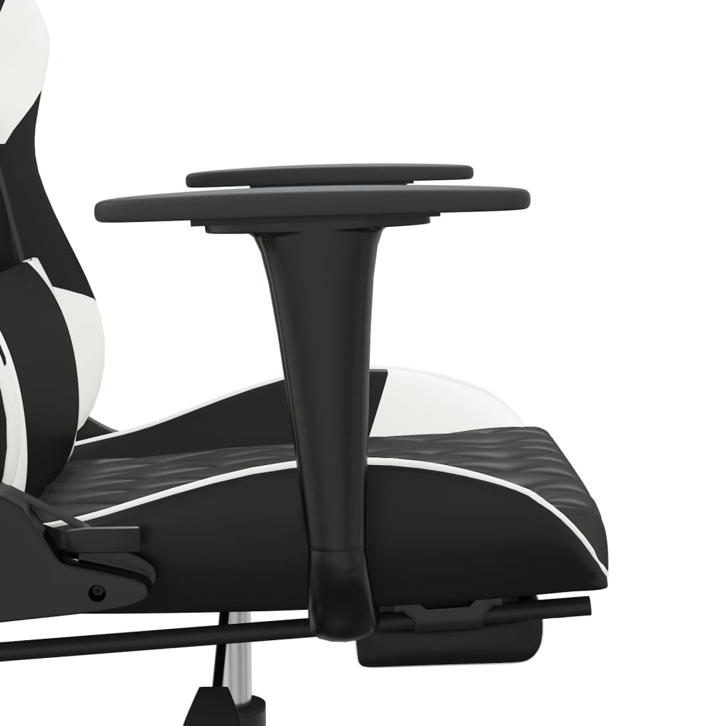 gamingstol m. massagefunktion og fodstøtte kunstlæder sort hvid