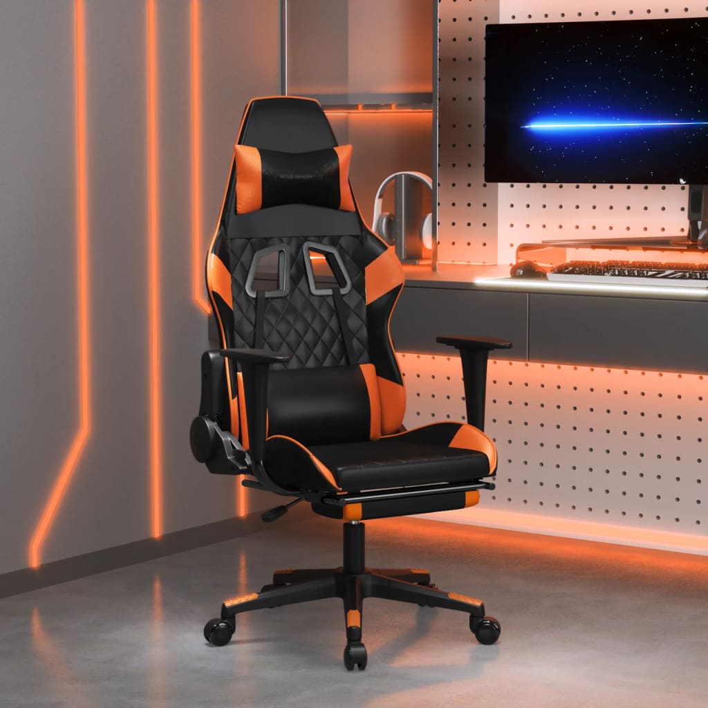 gamingstol m. massage og fodstøtte kunstlæder sort og orange