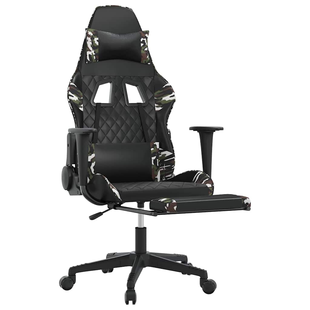 gamingstol m. massage og fodstøtte kunstlæder sort camouflage